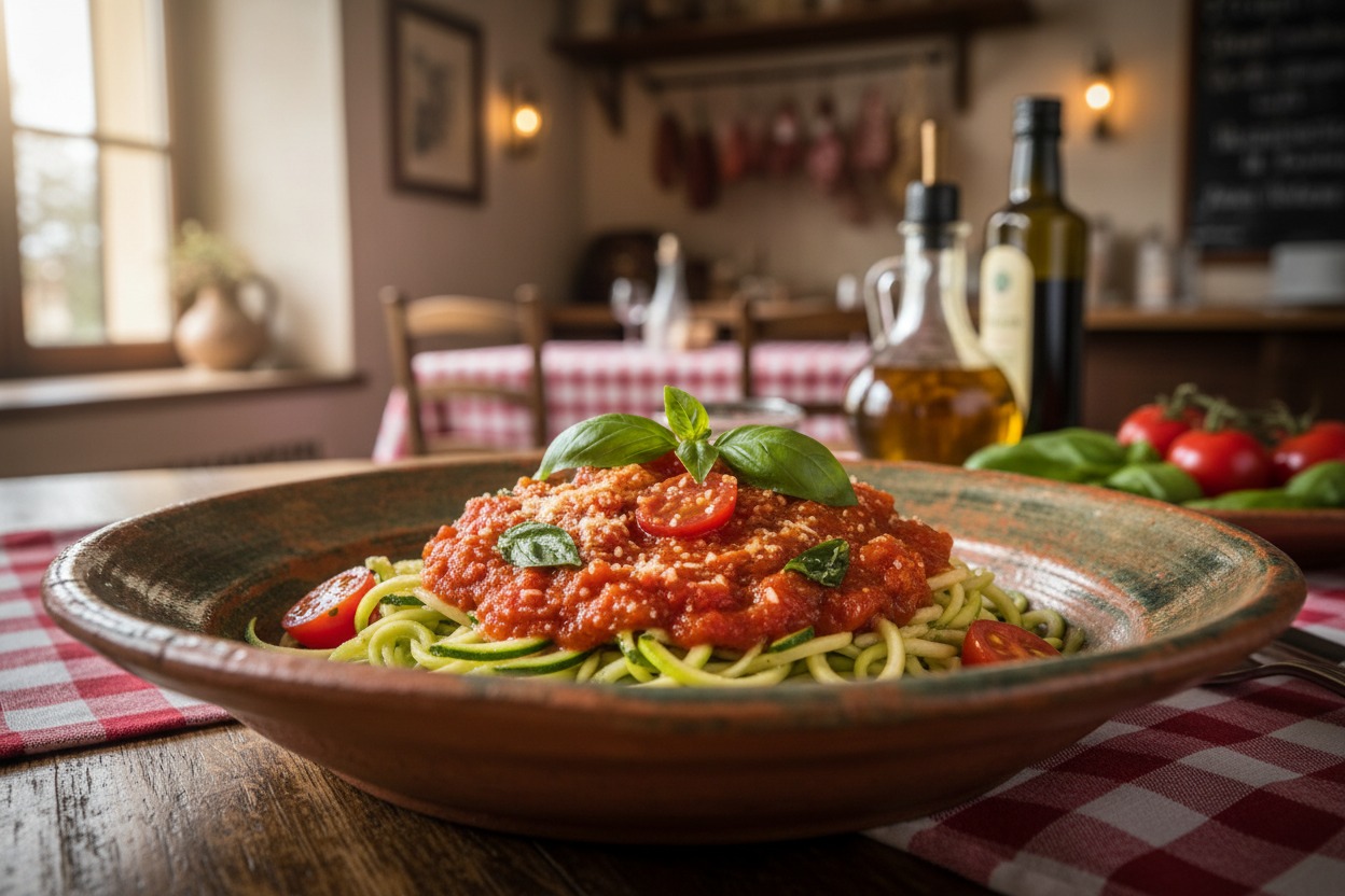 Espaguete de Abobrinha com Molho de Tomate Natural: O Jantar Leve e “Zero Carbo” Definitivo