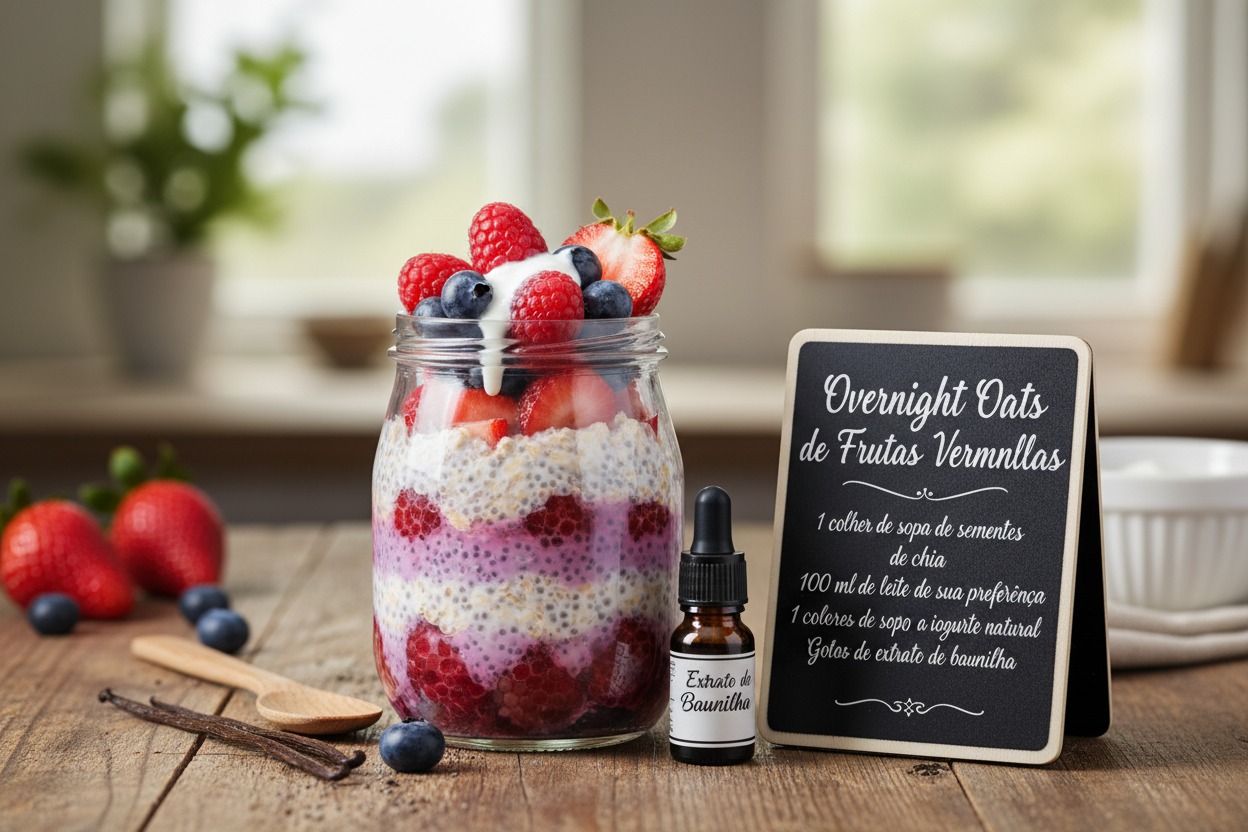 Café da Manhã de Hotel em Casa: A Receita Perfeita de Overnight Oats de Frutas Vermelhas